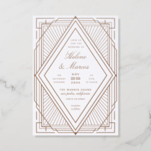 Art Deco Diamond Gold Wedding Letterpress Photo Cards