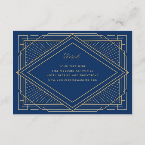 Art Deco Diamond Navy Blue and Gold Wedding Enclosure Card
