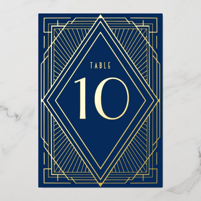 Art Deco Diamond Navy Gold Wedding Table Number (Front)