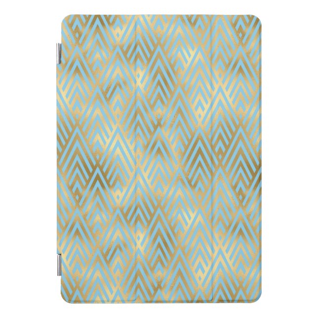 Art Deco Diamond Pattern, Gold & Teal iPad Pro Cover (Front)
