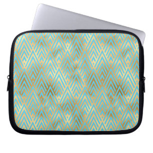 Art Deco Diamond Pattern, Teal & Gold Laptop Sleeve