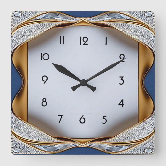 Art Deco Diamond Square Wall Clock (Front)