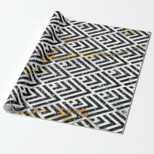 Art Deco Diamond Triangles Black White Marble Wrapping Paper