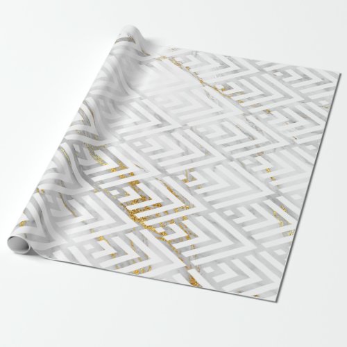 Art Deco Diamond Triangles Gray Gold White Marble Wrapping Paper