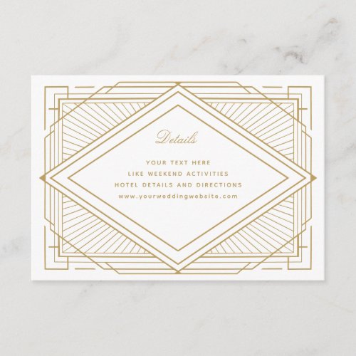Art Deco Diamond White and Gold Wedding Enclosure Card