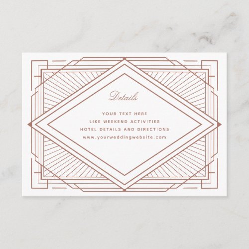 Art Deco Diamond White and Rose Gold Wedding Enclosure Card