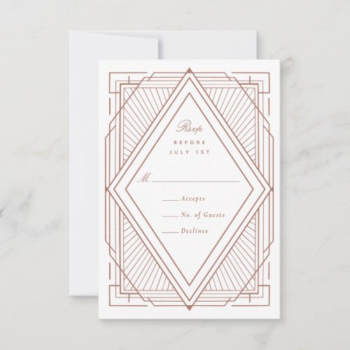 Art Deco Diamond White and Rose Gold Wedding RSVP Card
