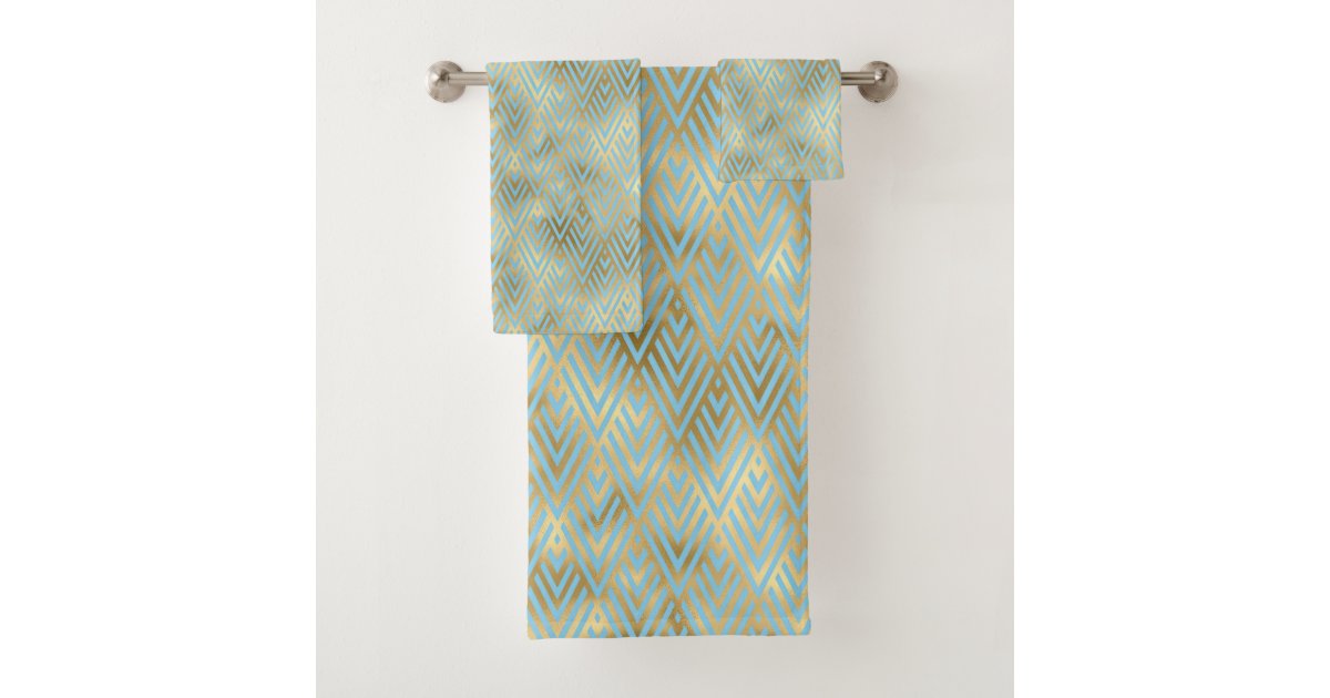 Art Deco Diamonds Pattern, Teal & Gold Bath Towel Set | Zazzle