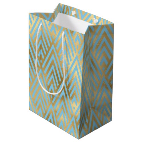 Art Deco Diamonds Teal  Gold Pattern Medium Gift Bag