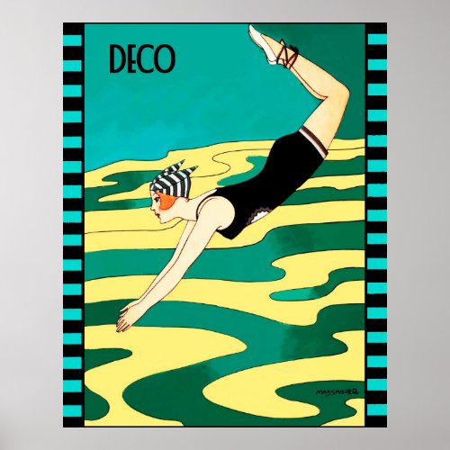 Art Deco Diver Social Magazine Cover Poster