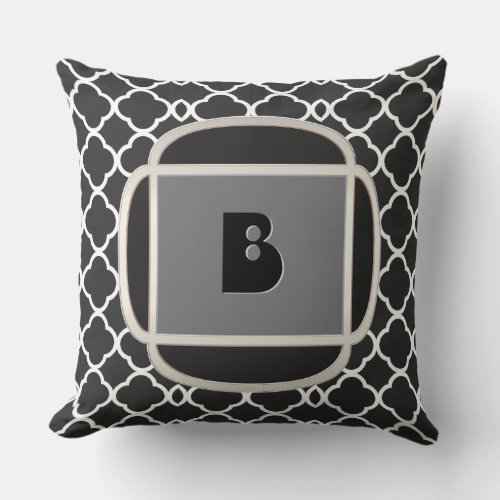 Art Deco Does Morocco_ALT_Black and White_Monogram Throw Pillow