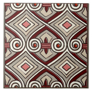 Art Deco Does Persia (Tan,Coral,Gray and Maroon) Tile