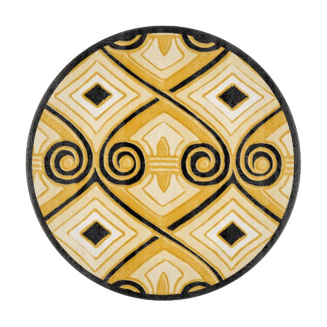 Art Deco Does Persia (Yellow and Black) Charcuteri Cutting Board (Front)