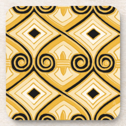 Art Deco Does Persia Yellow and Black Coaster