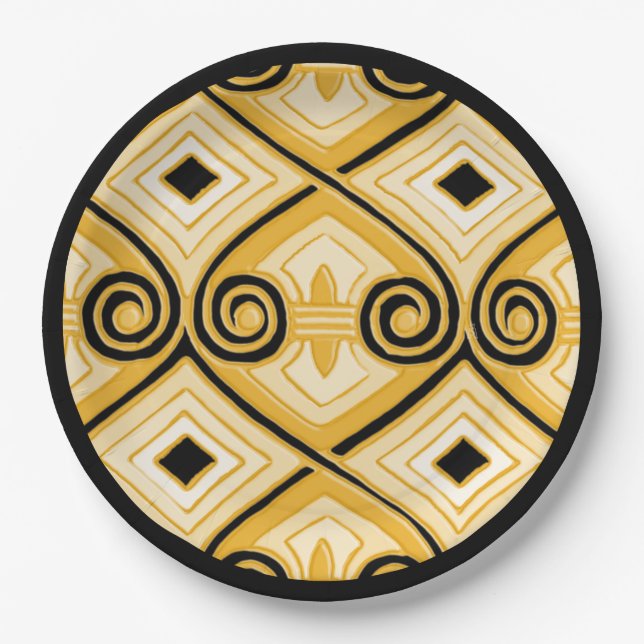 Art Deco Does Persia (Yellow and Black) Paper Plates (Front)