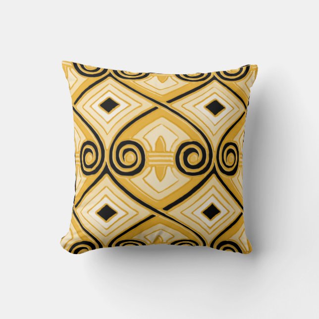 Art Deco Does Persia (Yellow and Black) Throw Pillow (Front)