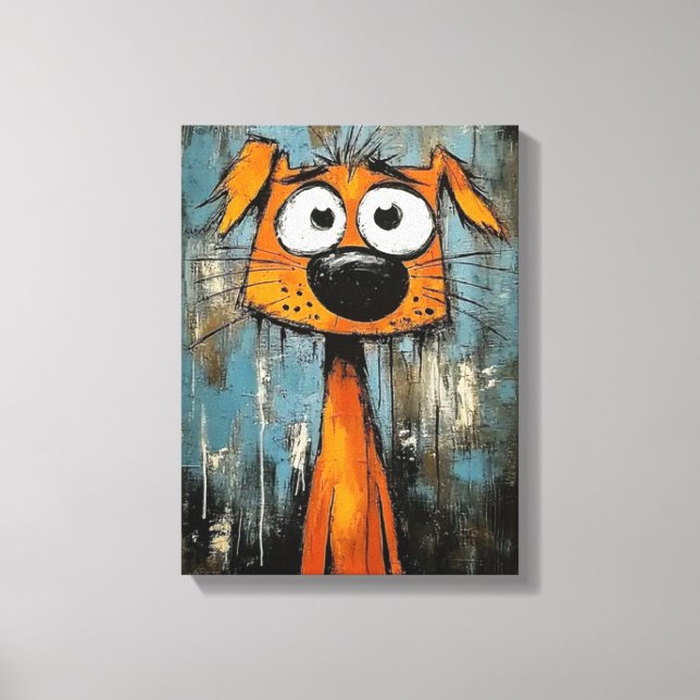 Art Deco Dog Wooden Framed Canvas Print (Front)