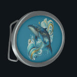 Art Deco dolphin illustration on deep-blue  Belt Buckle<br><div class="desc">Beautiful Art Deco dolphin illustration with a deep-blue customizable background.</div>