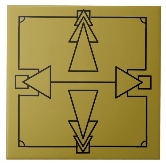Art Deco Double Arrow on Black and Gold Tile (Front)