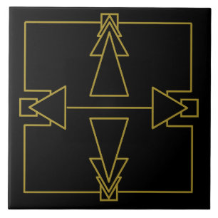 Art Deco Double Arrow Tile Gold and Black