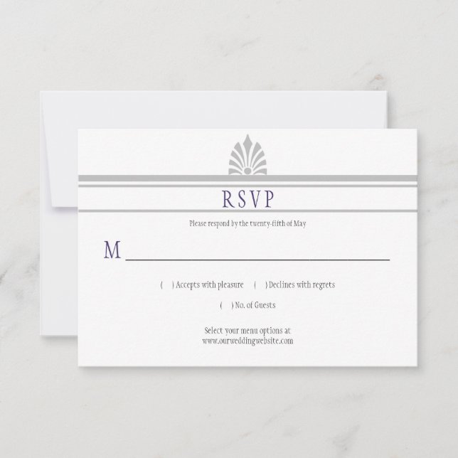 Art Deco Dove Gray and Purple RSVP | Card (Front)