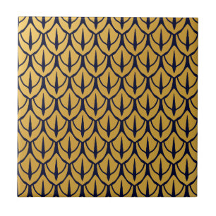 Art Deco Dragon Scales - Blue and Gold Scales Ceramic Tile