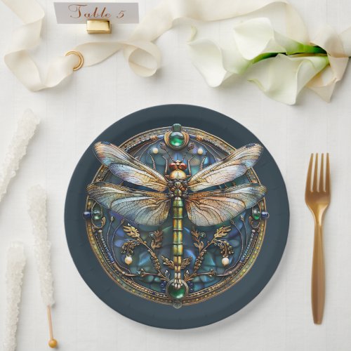  Art Deco Dragonfly Pearls Emeralds Gold  Paper Plates