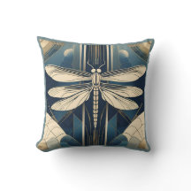 Art Deco Dragonfly Throw Pillow