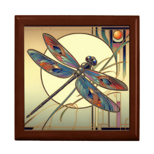 Art Deco Dragonfly Wooden Jewelry Keepsake Box