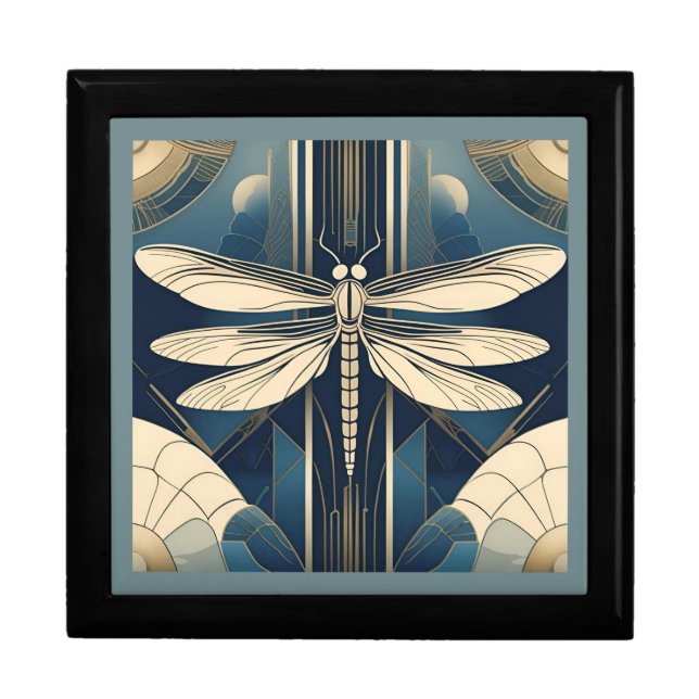 Art Deco Dragonfly Wooden Jewelry Keepsake Box (Front)