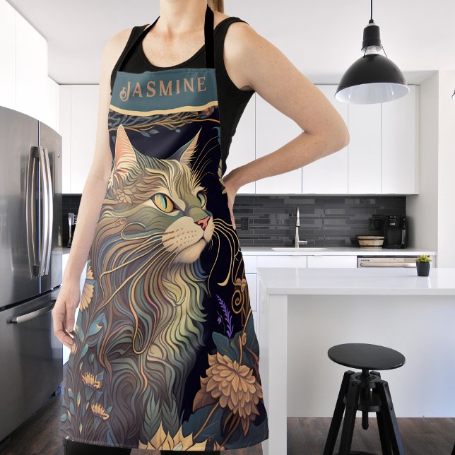 Art Deco Dusty Rose Cat Lover Apron (Art Deco Dusty Rose Cat Lover Apron)