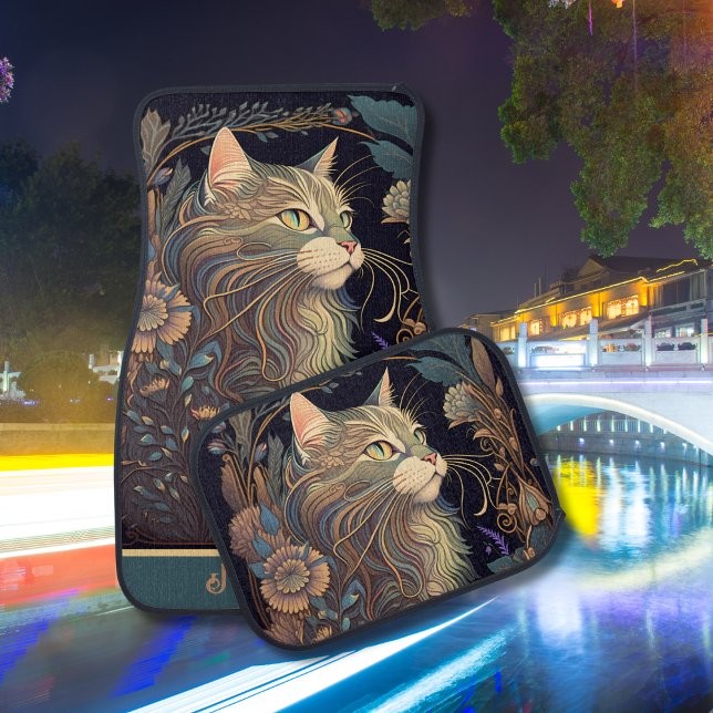 Art Deco Dusty Rose Cat Lover Car Floor Mat (Art Deco Dusty Rose Cat Lover Car Floor Mat)