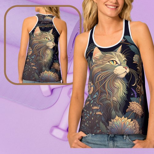 Art Deco Dusty Rose Cat Lover Yoga Tank Top