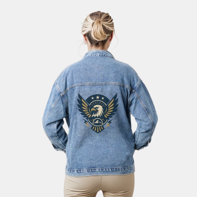 Art-Deco Eagle Emblem — Geometric Crest Denim Jacket (Model)