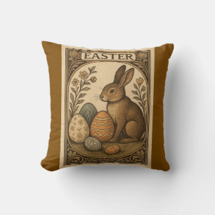 Art Deco Easter – Elegant Bunnies & Geometric Eggs Throw Pillow