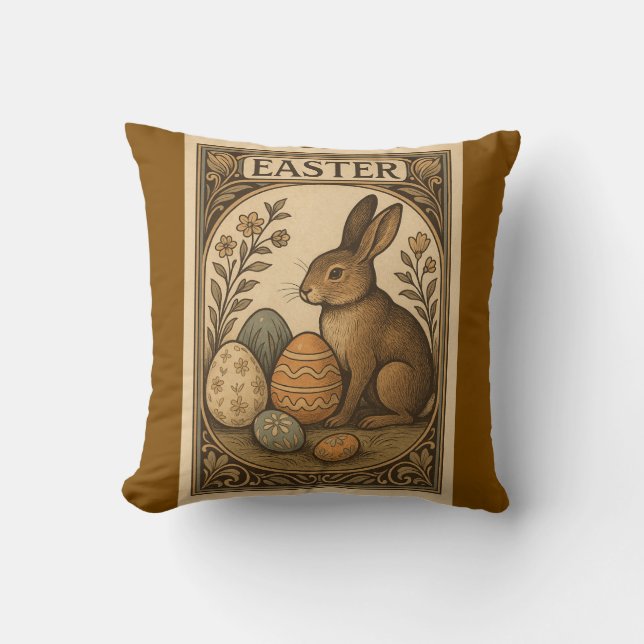 Art Deco Easter – Elegant Bunnies & Geometric Eggs Throw Pillow (Front)