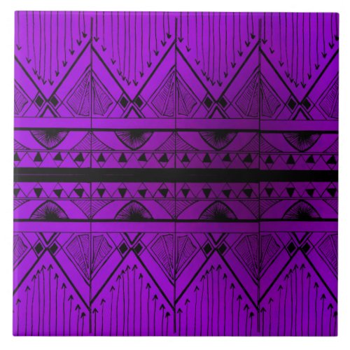 Art Deco Effect Design Lavender Purple Black Trim Ceramic Tile