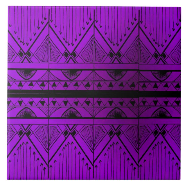 Art Deco Effect Design Lavender Purple Black Trim Ceramic Tile (Front)