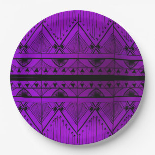 Art Deco Effect Design Lavender Purple Black Trim Paper Plates