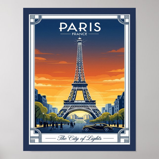 Art Deco Eiffel Tower Paris France Poster (Front)
