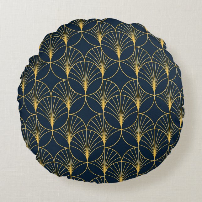 Art Deco Elegance: Fan Motifs Round Pillow (Front)