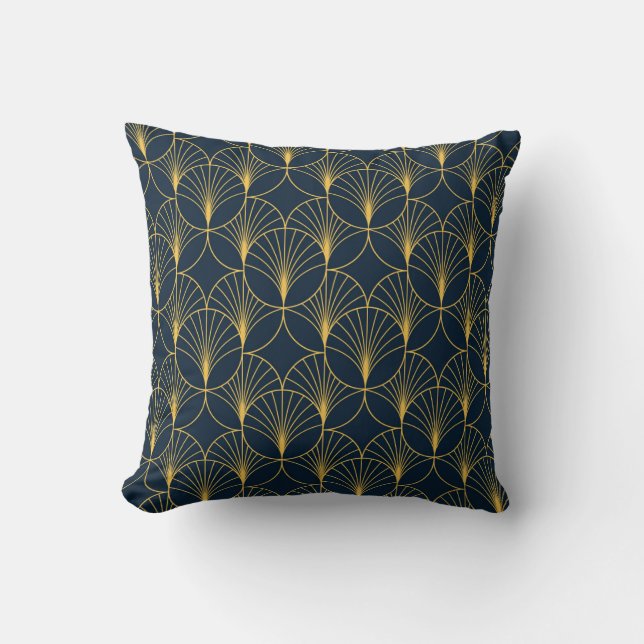 Art Deco Elegance: Fan Motifs Throw Pillow (Front)