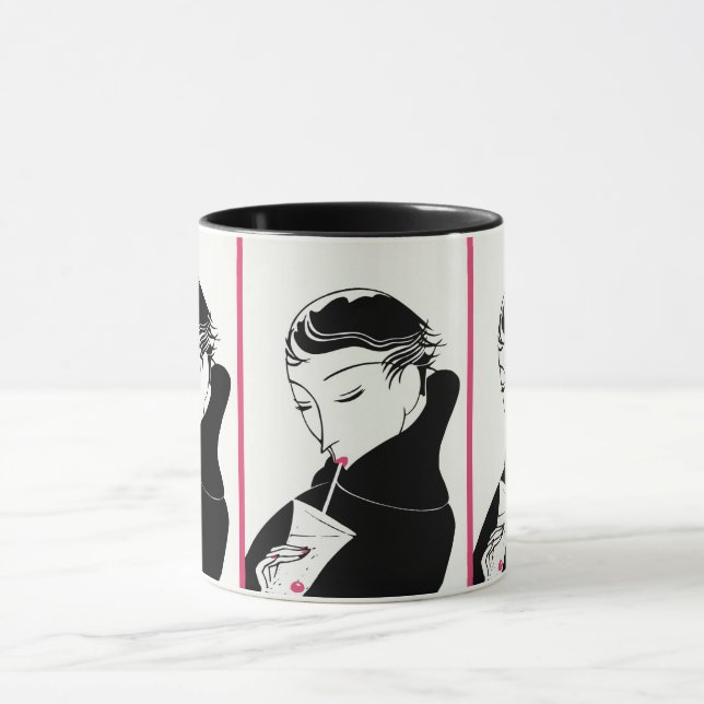 Art Deco Elegance: Vintage Woman with Cocktail  Mug (Center)