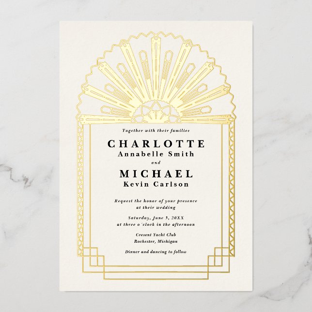 Art Deco elegance wedding invitation Foil Invitation (Front)