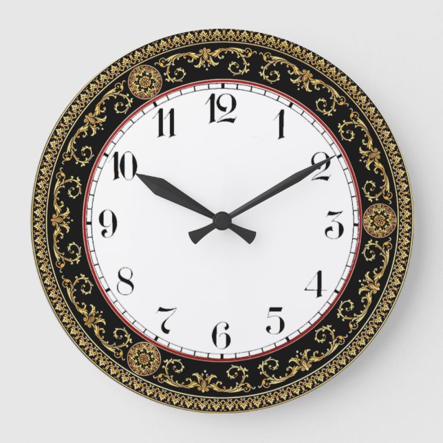 Art Deco Elegant Black and Gold Large Clock (Front)