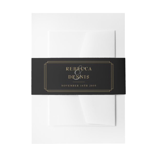 Art Deco Elegant Black And Gold Wedding Invitation Belly Band (Front Example)