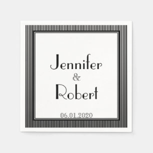 Art Deco Elegant Black and White Stripe Wedding Paper Napkins
