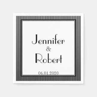 Art Deco Elegant Black and White Stripe Wedding Paper Napkins