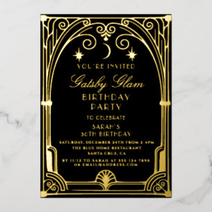 Art Deco Elegant Black Gold 20s Classic Birthday Foil Invitation