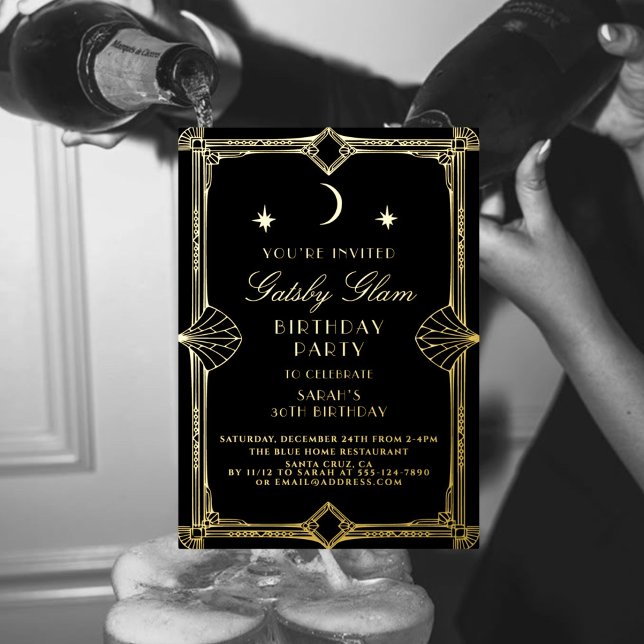 Art Deco Elegant Black Gold 20s Classic Birthday Foil Invitation (Creator Uploaded)